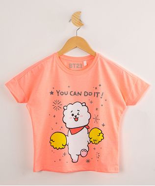 Blusa-Juvenil-de-Algodao-BT21--You-Can-Do-It--Manga-Curta--Coral-9995976-Coral_1