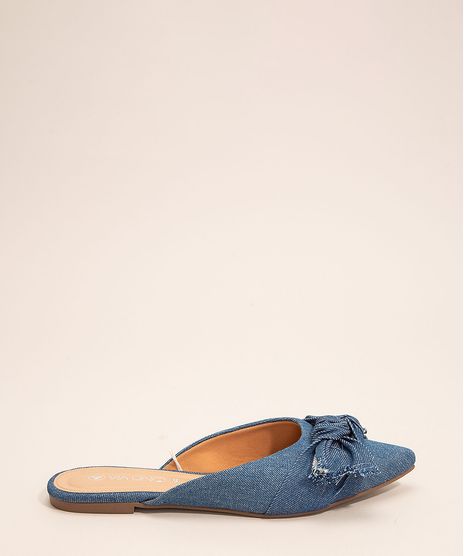 Mule-Feminino-Jeans-Bico-Fino-com-Laco-Via-Uno-Azul-Medio-9999905-Azul_Medio_1