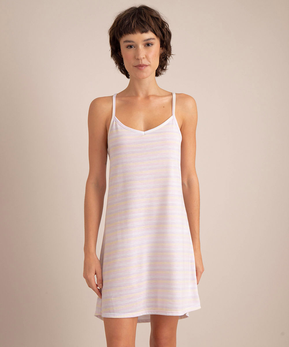 Camisola Listrada Alça Fina Decote V Multicor