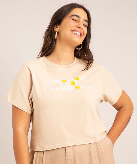 Blusa-Cropped-Plus-Size--Discomfort-Is-Not-Dangerous--Manga-Curta-Decote-Redondo-Kaki-1004107-Kaki_1