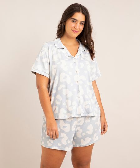 Pijama-Plus-Size-Manga-Curta-Animal-Print-com-Botoes-Azul-Claro-9998104-Azul_Claro_1