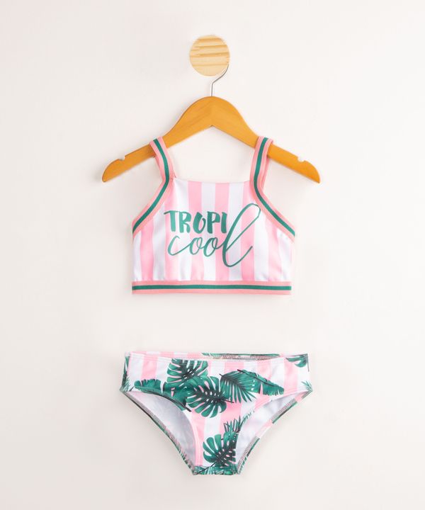 Biquini infantil Halter Neck Tropicool Estampado Folhagens e Listrado com Proteção UV50+ Multicor 12