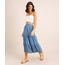 Saia Midi Jeans com Recortes e Botões