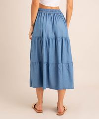 Saia Midi Jeans com Recortes e Botões vista costas