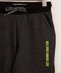 Calca-Infantil-de-Moletom-Jogger--Just-Wanna-Have-Fun--com-Recortes-e-Cordao-Chumbo-9991359-Chumbo_3