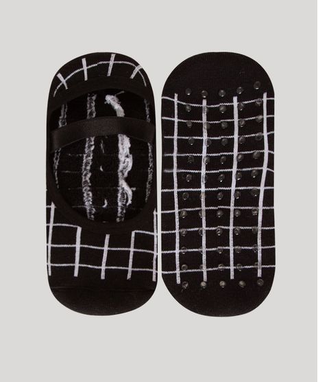 Meia-Sapatilha-com-Elastico-Estampada-Xadrez-Antiderrapante-Preta-9993412-Preto_1