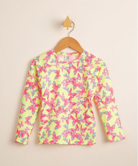 Blusa-de-Praia-Infantil-Estampada-Borboletas-Manga-Longa-com-Protecao-UV50--Amarela-9998498-Amarelo_1