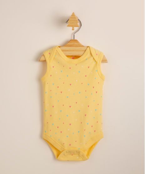 Body-Infantil-de-Algodao-Estampado-Coracoes-Sem-Manga--Amarelo-9986054-Amarelo_1