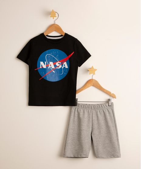 Conjunto-Infantil-de-Camiseta-NASA-Preta---Bermuda--Cinza-Mescla-Claro-9994548-Cinza_Mescla_Claro_1