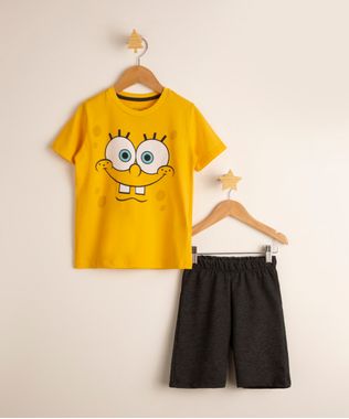 Conjunto-Infantil-de-Camiseta-Bob-Esponja-Amarela---Bermuda--Cinza-Mescla-Escuro-9994541-Cinza_Mescla_Escuro_1