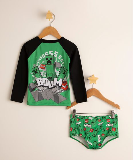 Conjunto-Infantil-de-Blusa-de-Praia-Raglan-Minecraft---Sunga-Boxer-com-Protecao-UV50--Verde-9998467-Verde_1