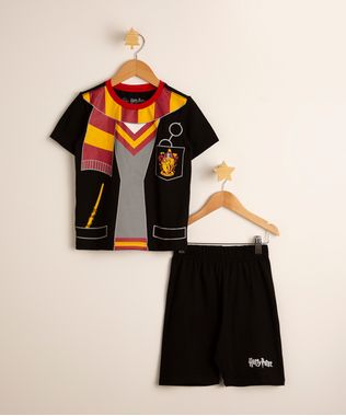 Pijama-Infantil-de-Algodao-Uniforme-Grifinoria-Harry-Potter-Manga-Curta--Preto-1000632-Preto_1