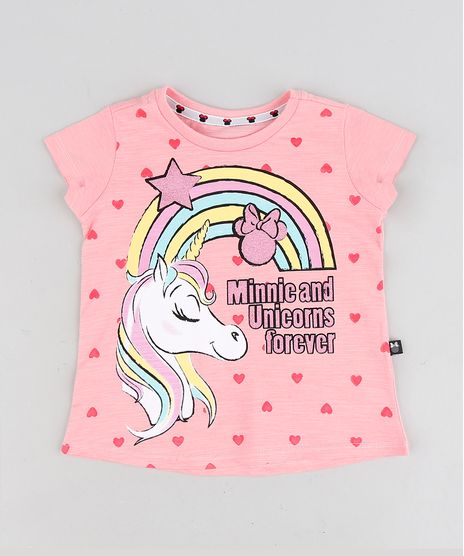 Blusa-Infantil--Minnie-and-Unicorns-Forever--com-Glitter-Manga-Curta-Decote-Redondo-Rosa-9298898-Rosa_1