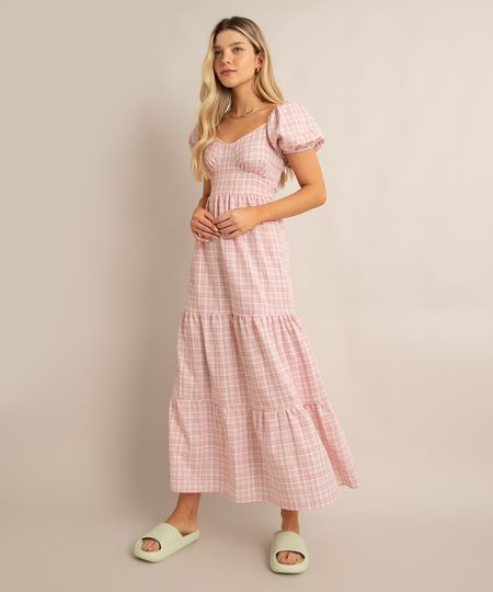 vestido-midi-de-algodao-estampado-xadrez-com-recortes-e-lastex-manga-bufante-off-white-1009685-Off_White_1 vestido-midi-de-algodao-estampado-xadrez-com-recortes-e-lastex-manga-bufante-off-white-1009685-Off_White_1