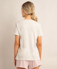 Pijama Feminino Manga Curta com Listras Cinza Costas