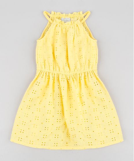 Vestido-Infantil-em-Laise-com-Babado-Halter-Neck-Curto-Amarelo-9182801-Amarelo_1