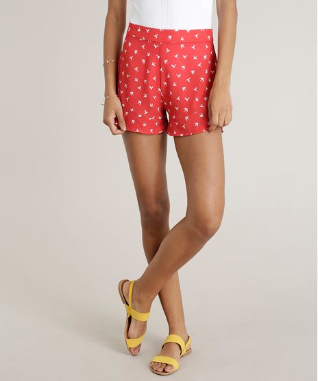 Short-Feminino-Estampado-de-Passaros-com-Babado-Vermelho-9299244-Vermelho_1