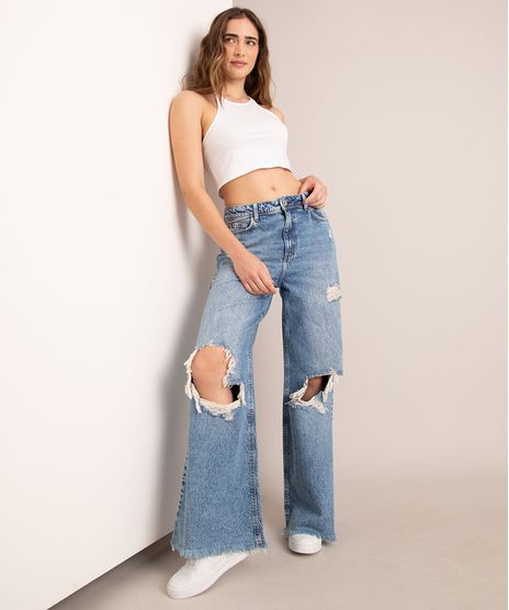 Calca-Wide-Jeans-Marmorizada-Destroyed-Cintura-Baixa-Azul-Medio-1007105-Azul_Medio_1