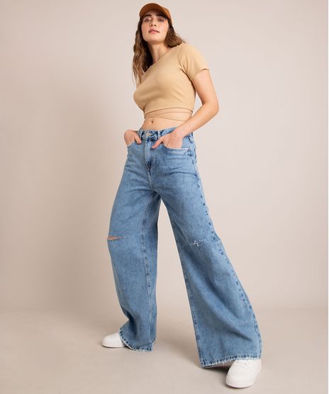 Calca-Wide-Jeans-com-Rasgos-Cintura-Baixa-Azul-Medio-1006877-Azul_Medio_1