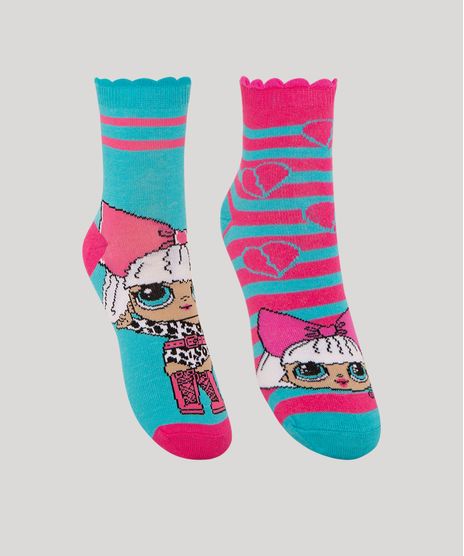 Kit-de-2-Meias-Cano-Medio-Infantis-LOL-Diva-com-Frufru-Multicor-1002010-Multicor_1