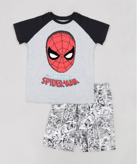 Pijama-Infantil-Homem-Aranha-Raglan-Manga-Curta-Cinza-Mescla-9224217-Cinza_Mescla_1