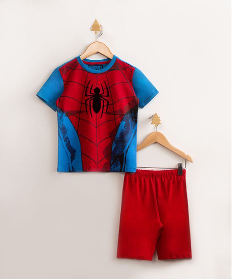 Pijama-Infantil-de-Algodao-Homem-Aranha--Manga-Curta-Vermelho-1000768-Vermelho_1