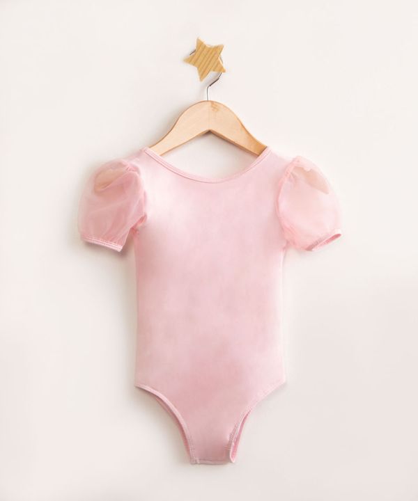 Body Infantil Ballet Manga Bufante Rosa Claro 6