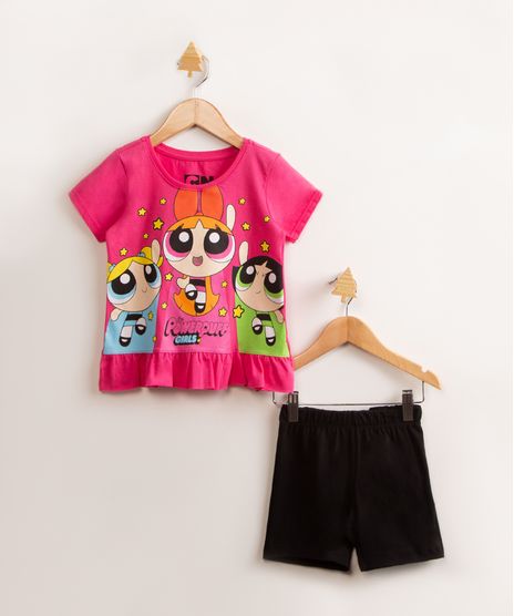 conjunto-infantil-as-meninas-super-poderosas-blusa-manga-curta-rosa---short-de-moletom-preto-9994826-Preto_1