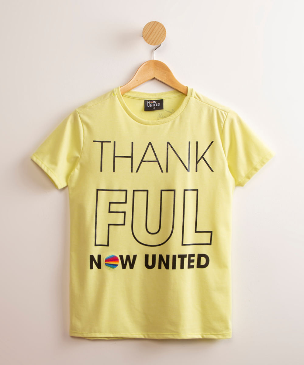 blusa juvenil "thankful" now united com autógrafos manga curta verde