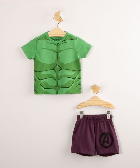 Pijama-de-Algodao-Infantil-Hulk-Os-Vingadores-Manga-Curta-Verde-1000668-Verde_1
