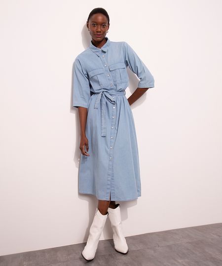 Vestido-Chemise-Midi-Jeans-com-Bolsos-Manga-3-4-Mindset-Azul-Medio-1007302-Azul_Medio_1