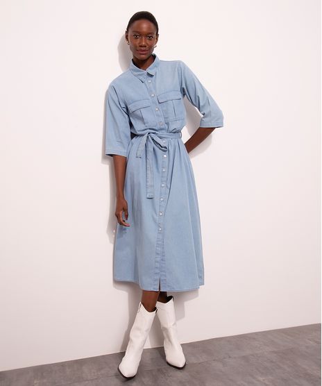 Vestido-Chemise-Midi-Jeans-com-Bolsos-Manga-3-4-Mindset-Azul-Medio-1007302-Azul_Medio_1
