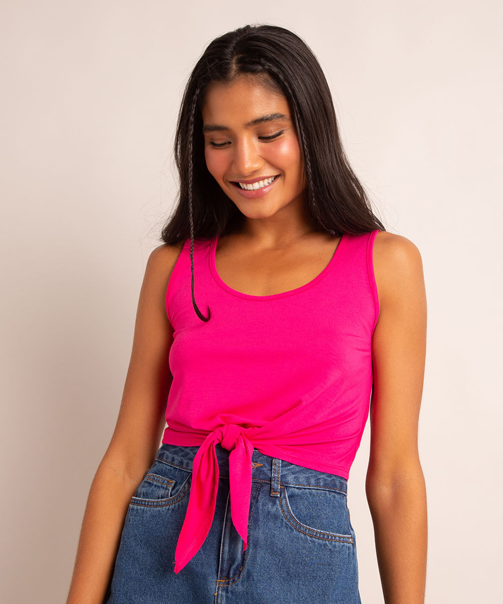 regata cropped básica com nó pink