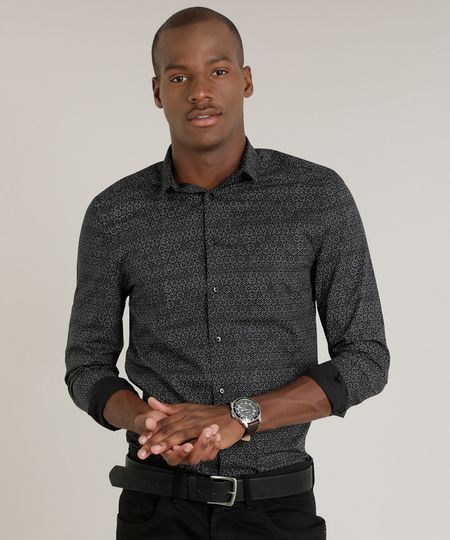 Camisa-Masculina-Slim-Estampada-Manga-Longa-Preta-9213864-Preto_1