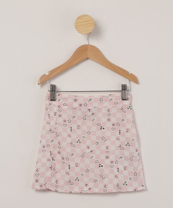 saia infantil de viscose estampada quadriculada rosa 4