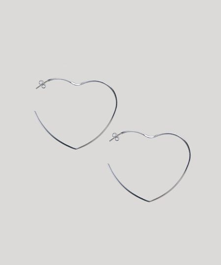 Brinco Feminino de Argola Coração Prateado - Único Menor preço em Brinco Feminino de Argola Coração Prateado - Único