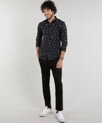Camisa-Masculina-Slim-Estampada-Mini-Print-de-Rosas-Manga-Longa-Preta-9100342-Preto_3