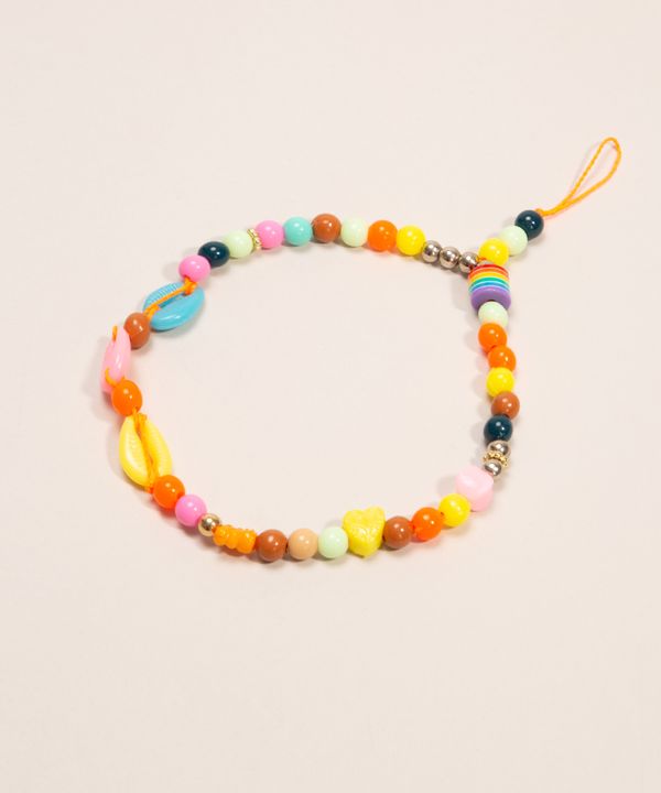 strap para celular de missangas e conchas multicor Único