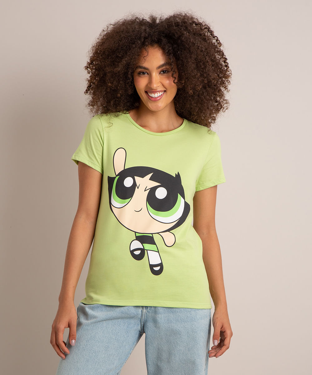 camiseta de algodão manga curta decote redondo estampa docinho verde claro