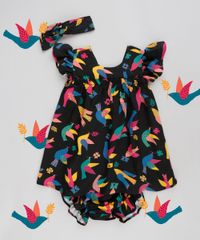Vestido-Infantil-Fabula-Estampado-de-Passaros-com-Laco-Manga-Curta-Decote-Redondo-Preto-9180448-Preto_2