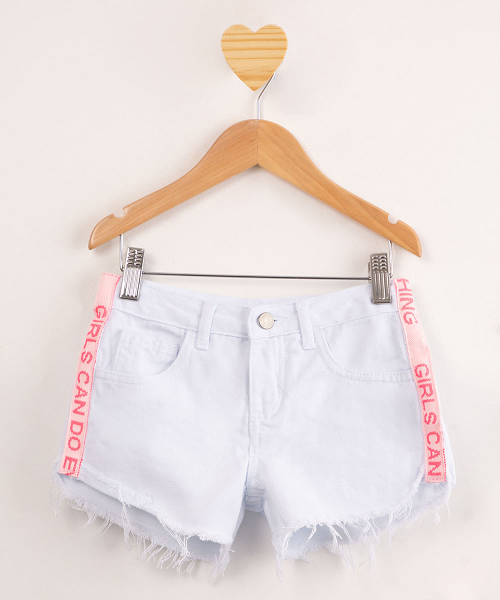 short infantil de sarja com faixa lateral branco