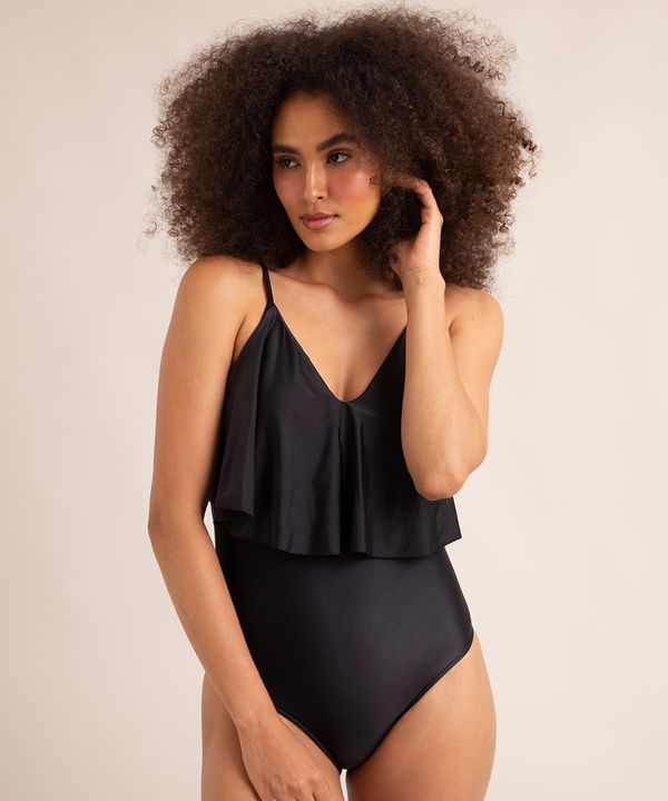 maiô body com babado e bojo proteção uv50+ preto P
