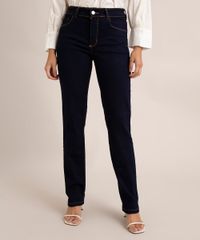 Calça Jeans Feminina Reta Cintura Média Azul Escuro frente