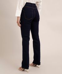 Calça Jeans Feminina Reta Cintura Média Azul Escuro costas