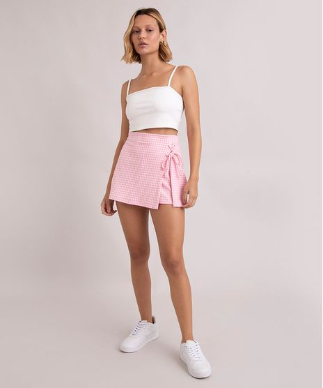 short-saia-estampado-xadrez-vichy-com-lace-up-cintura-super-alta-rosa-9998809-Rosa_1
