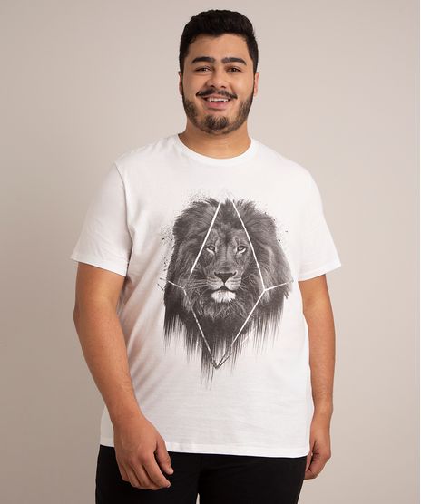 camiseta-de-algodao-plus-size-leao-manga-curta-gola-careca-branca-1001134-Branco_1