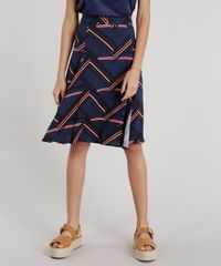 Saia-Feminina-Evase-Curta-Estampada-Geometrica-com-Fendas-Azul-Marinho-9111989-Azul_Marinho_1