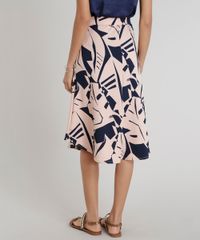 Saia-Feminina-Estampada-de-Folhagem-com-Amarracao-Azul-Marinho-9298239-Azul_Marinho_2