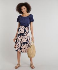 Saia-Feminina-Estampada-de-Folhagem-com-Amarracao-Azul-Marinho-9298239-Azul_Marinho_3