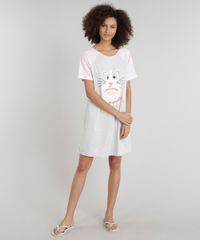 Camisola-Feminina-Estampada-de-Ratinho-Raglan-Manga-Curta-Decote-Redondo-Cinza-Mescla-Claro-9281243-Cinza_Mescla_Claro_1